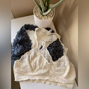 NWT Free people Lace Bandeau Set - Cream and Black